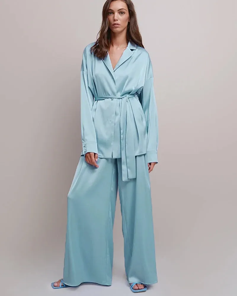 Oversized Silk Pajamas Set with Belt