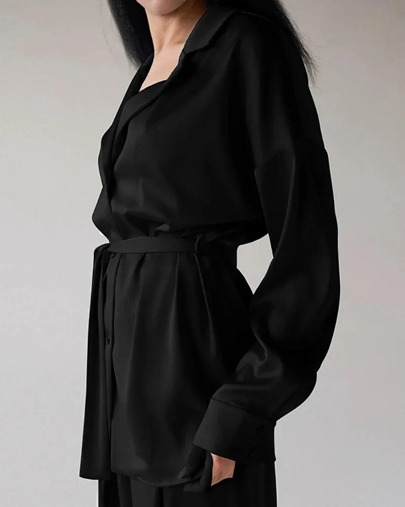 Oversized Silk Pajamas Set with Belt