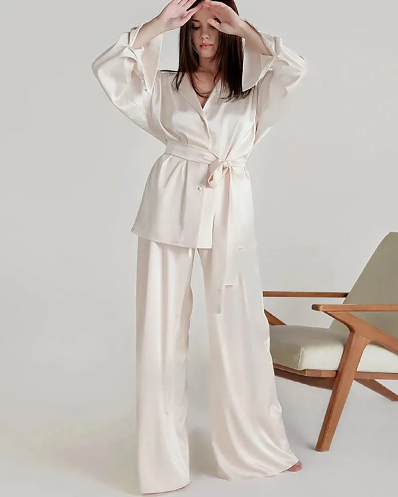 Oversized Silk Pajamas Set with Belt