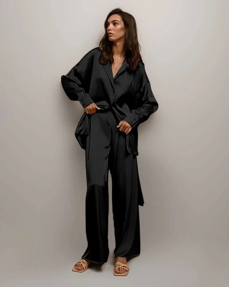 Oversized Silk Pajamas Set with Belt