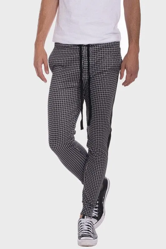 Patterned Sweatpants with Side Stripe