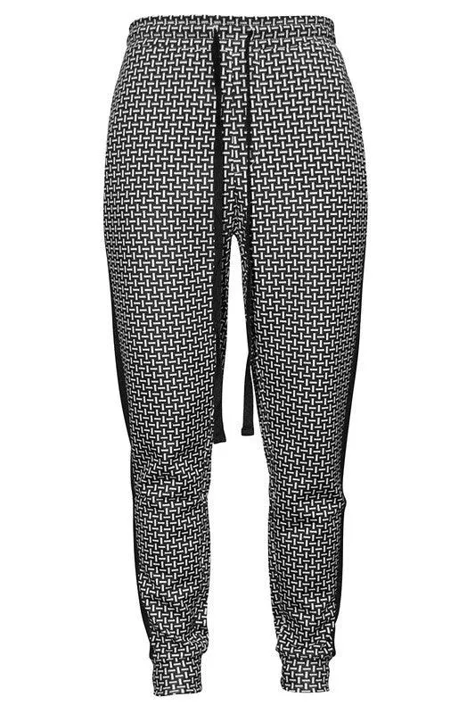 Patterned Sweatpants with Side Stripe