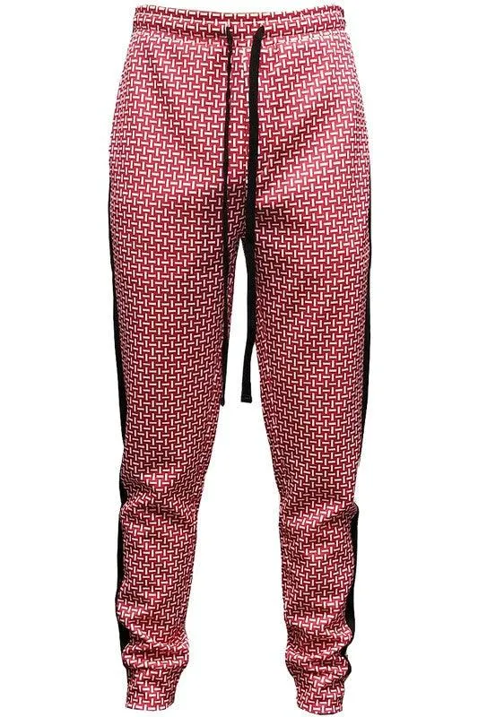 Patterned Sweatpants with Side Stripe