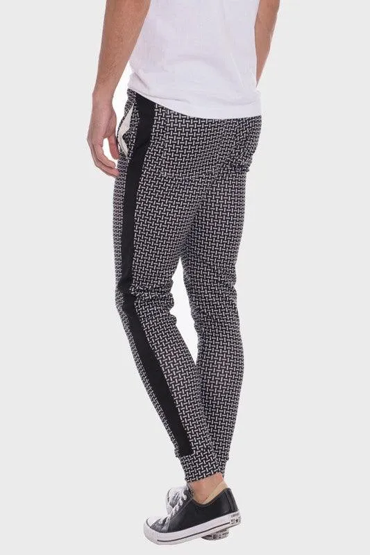 Patterned Sweatpants with Side Stripe