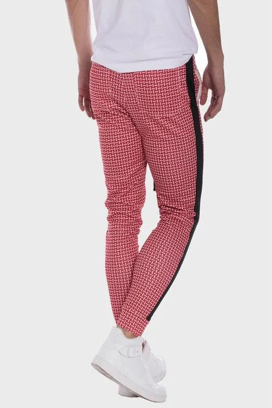 Patterned Sweatpants with Side Stripe