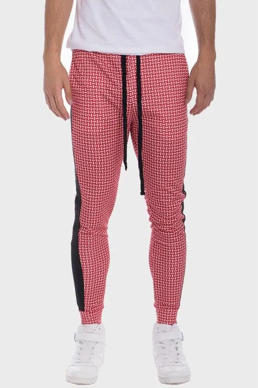 Patterned Sweatpants with Side Stripe