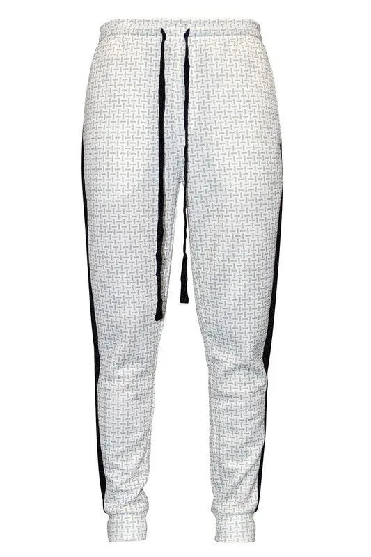 Patterned Sweatpants with Side Stripe