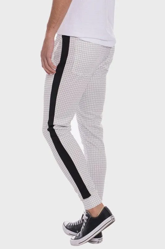 Patterned Sweatpants with Side Stripe