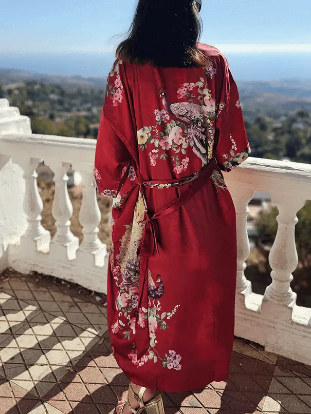 Peacock Red Kimono Robe