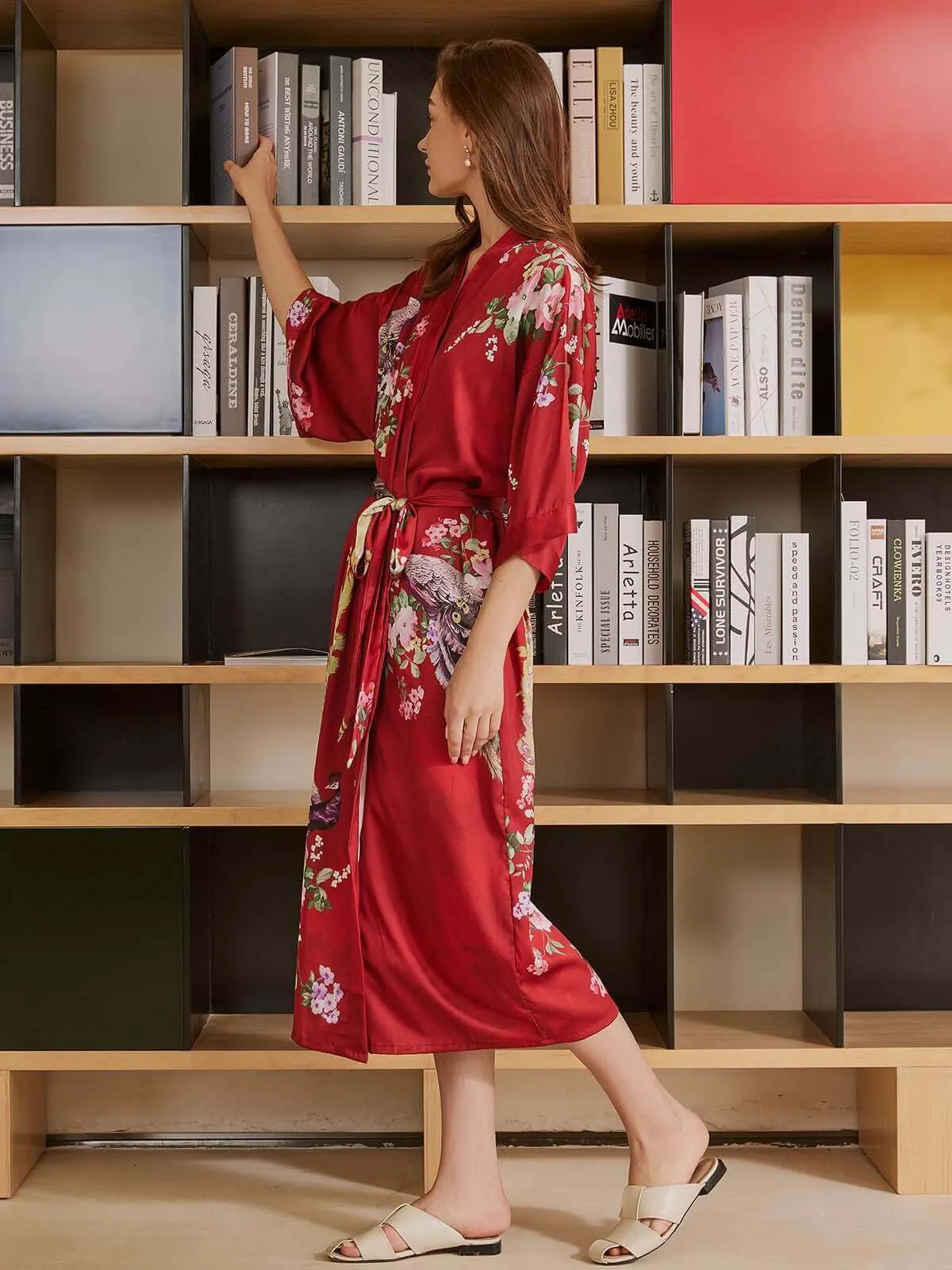 Peacock Red Kimono Robe