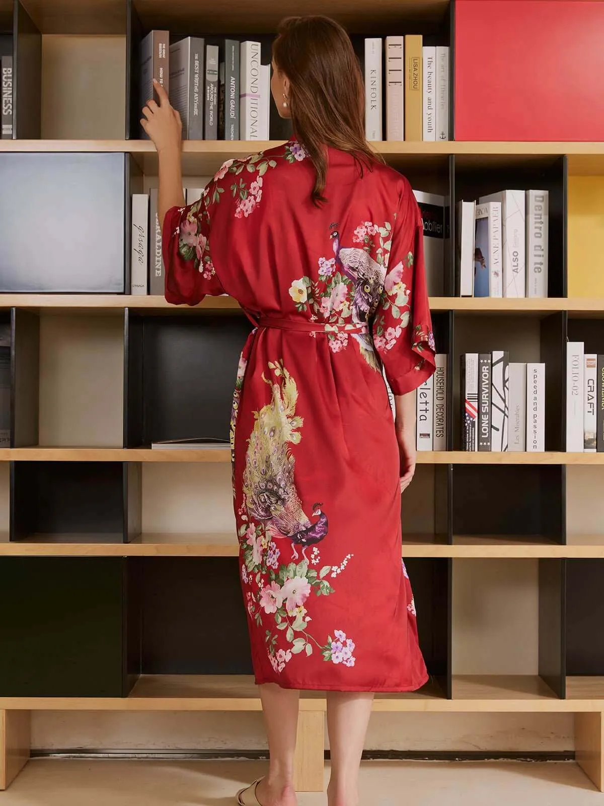 Peacock Red Kimono Robe