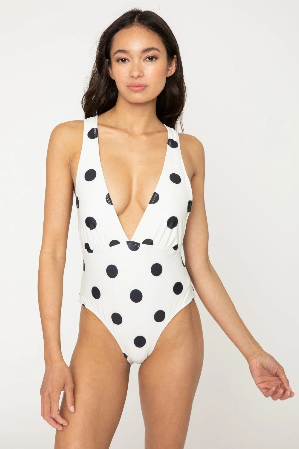 Polka Dot Tied Plunge One-Piece Swimsuit