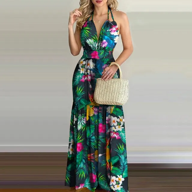 "Sage" Backless Halter Maxi Dress