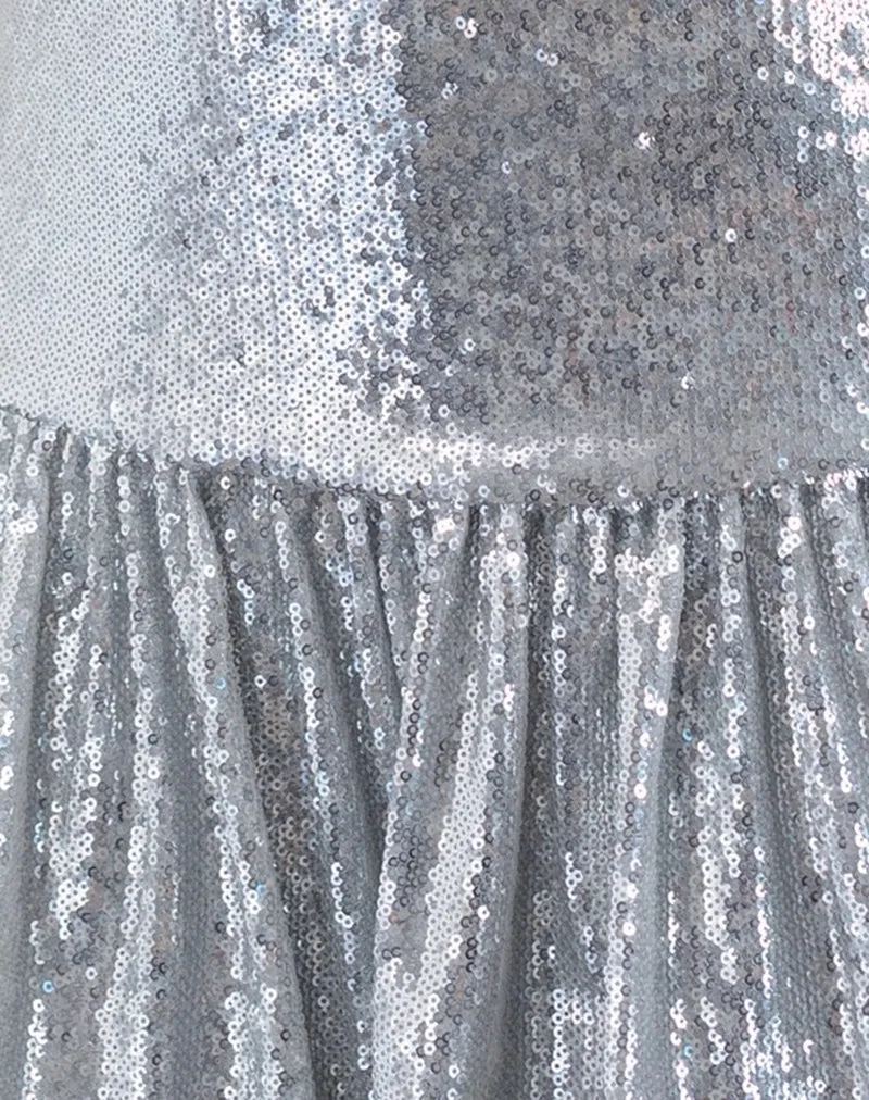 Rone Mini Dress in Silver Chrome Sequin