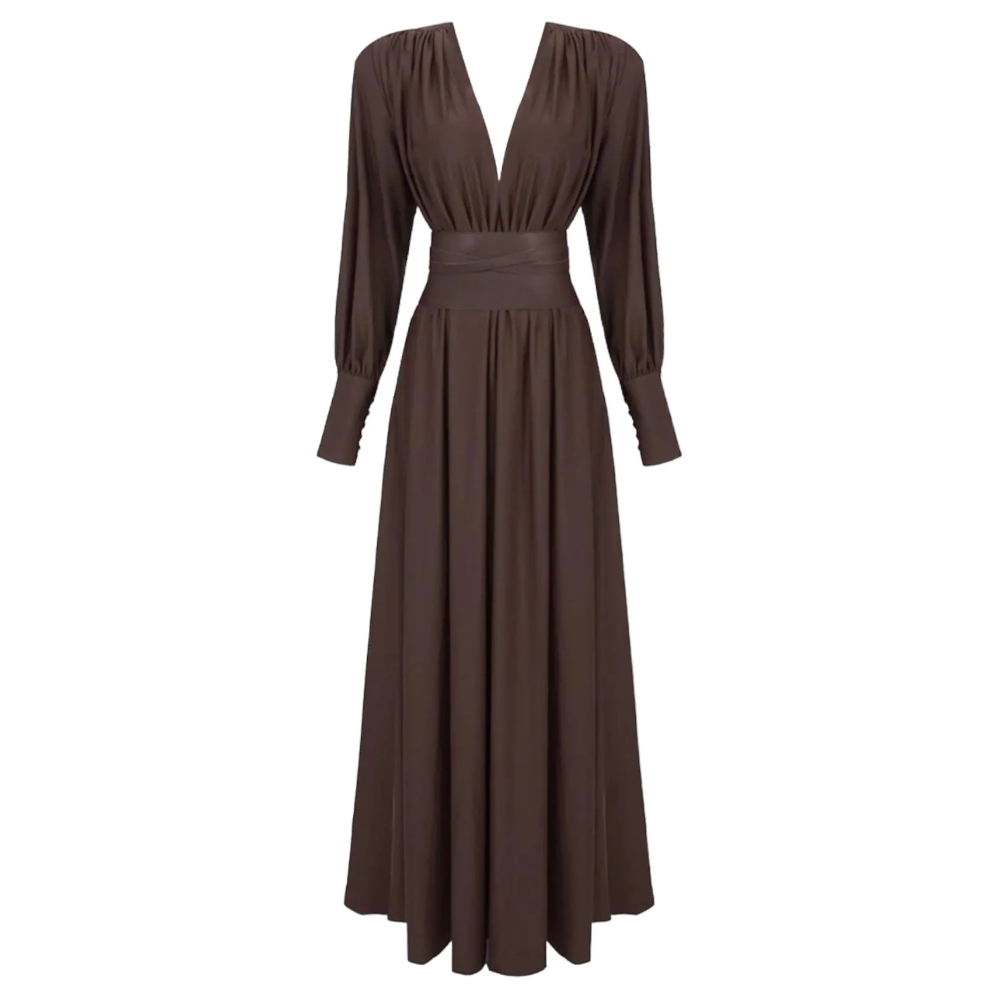 ROSEY Tan Maxi Dress With Waist Belt