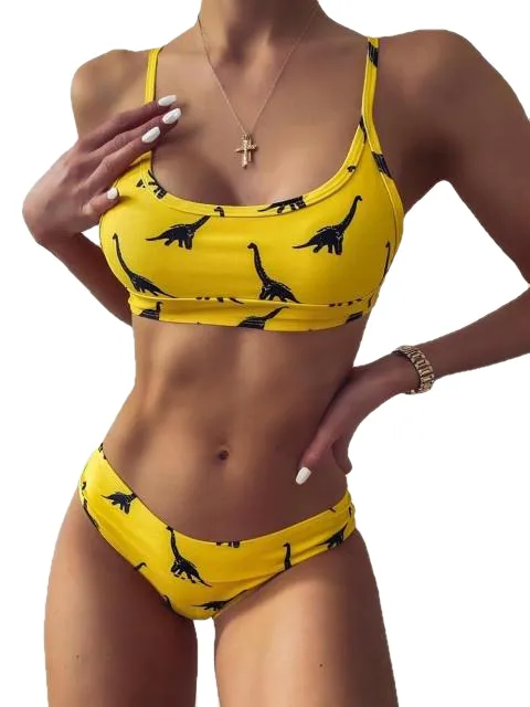 Sexy Ladies' Push Up Bathing Suit With Dinosaur Print