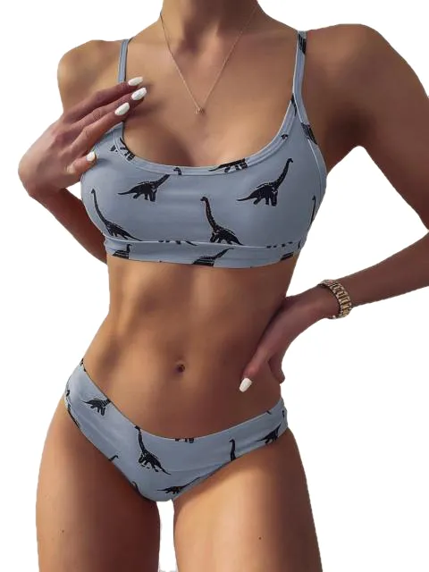 Sexy Ladies' Push Up Bathing Suit With Dinosaur Print