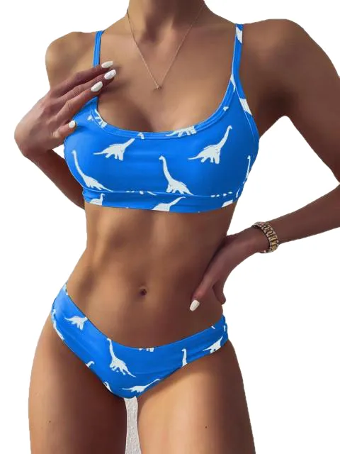 Sexy Ladies' Push Up Bathing Suit With Dinosaur Print