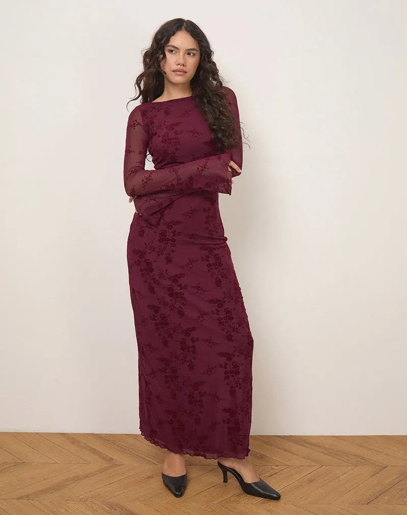 Shaleed Dress in Botanical Flower Maroon