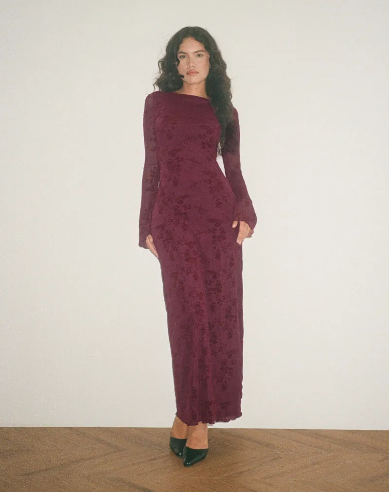 Shaleed Dress in Botanical Flower Maroon