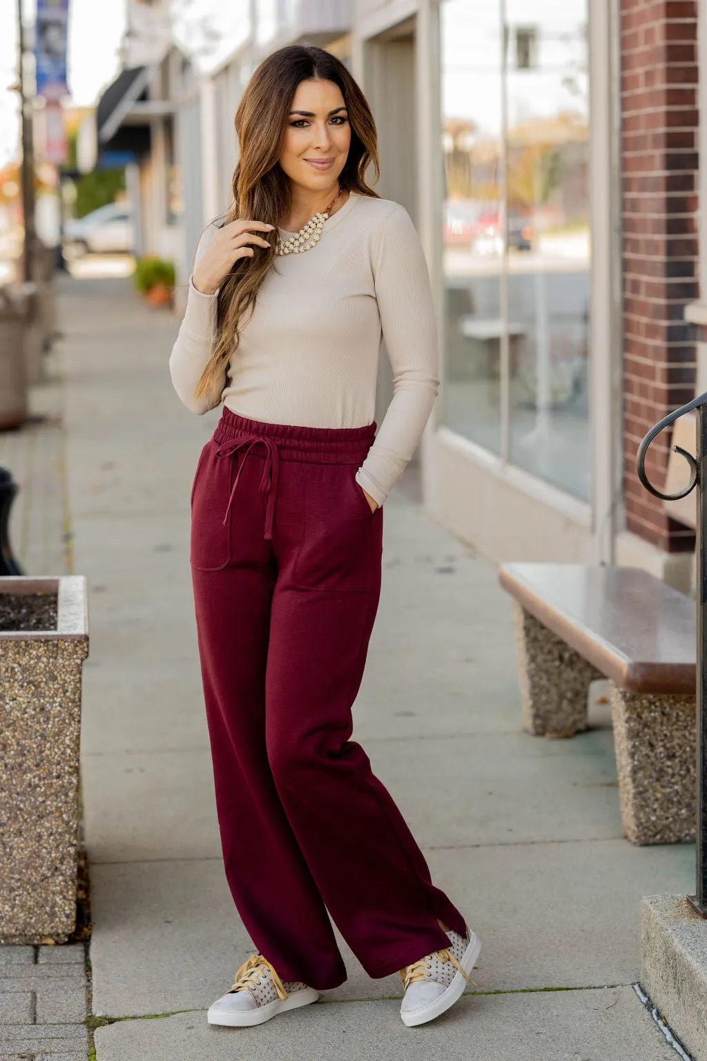 Side Slit Drawstring Sweatpants