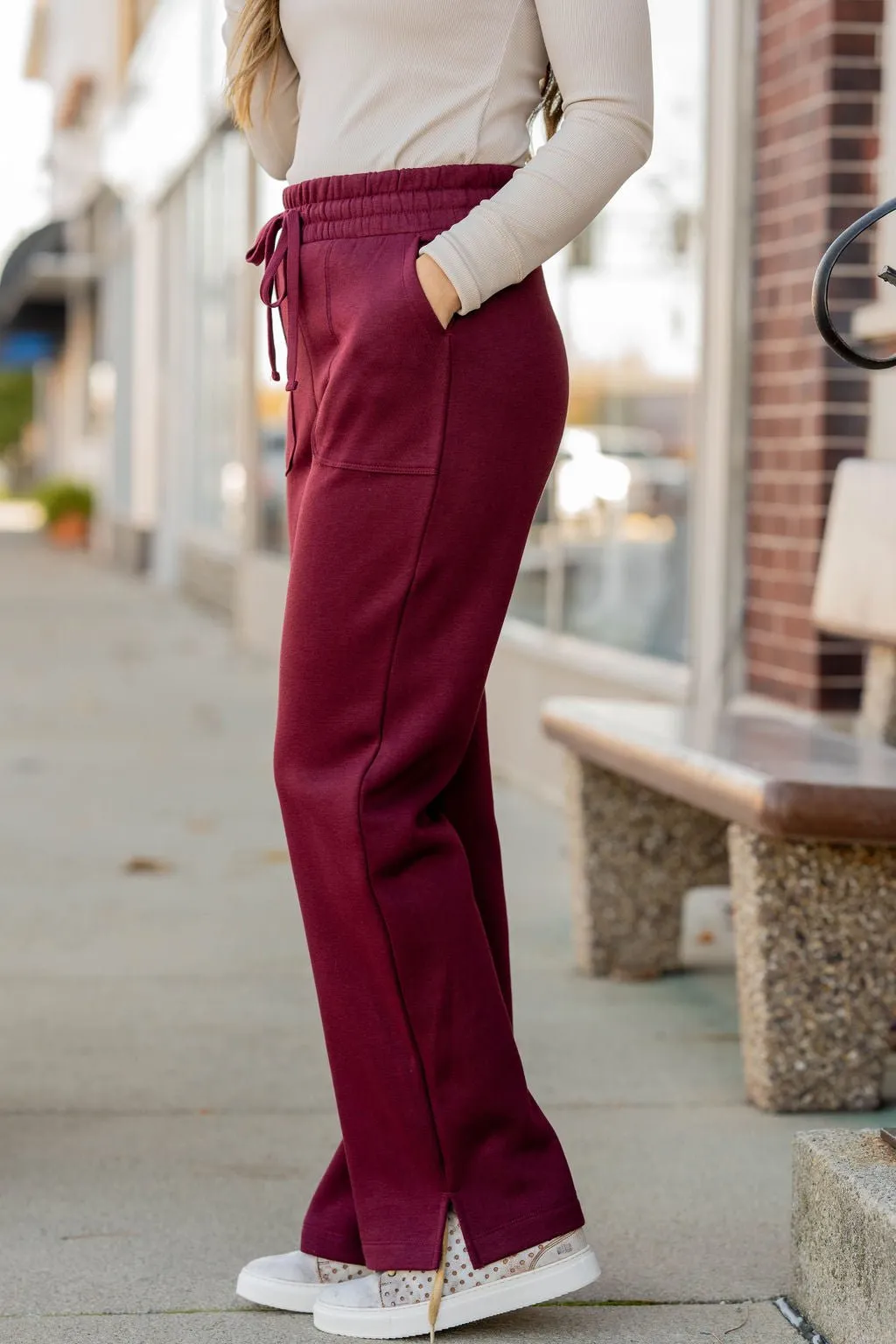 Side Slit Drawstring Sweatpants