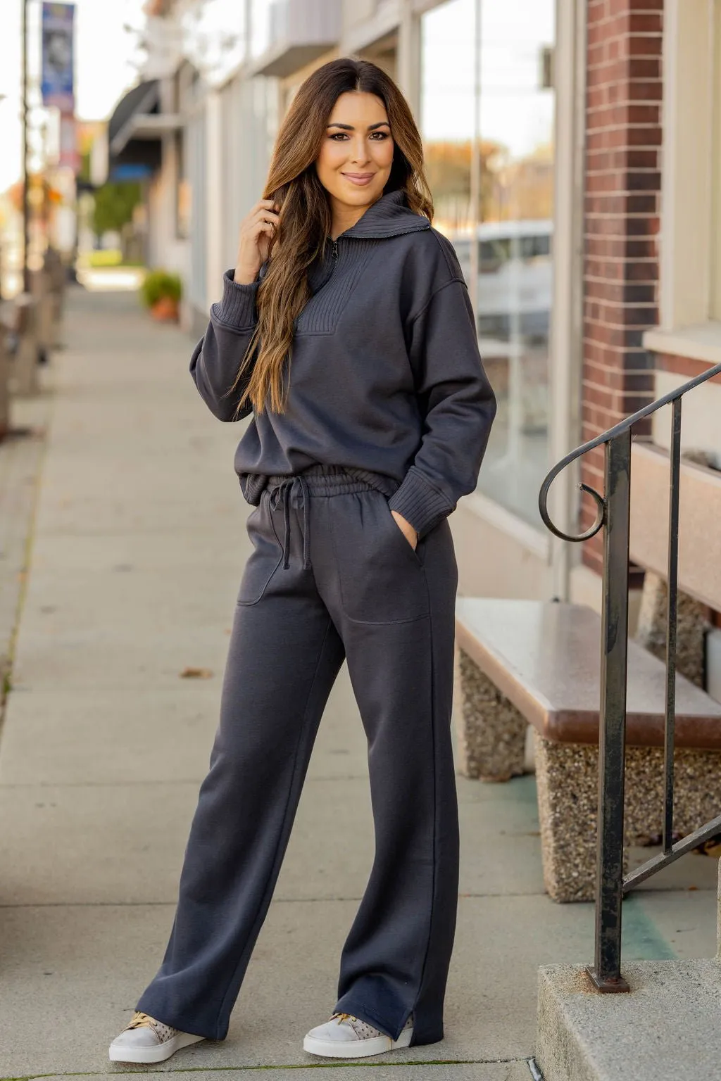 Side Slit Drawstring Sweatpants