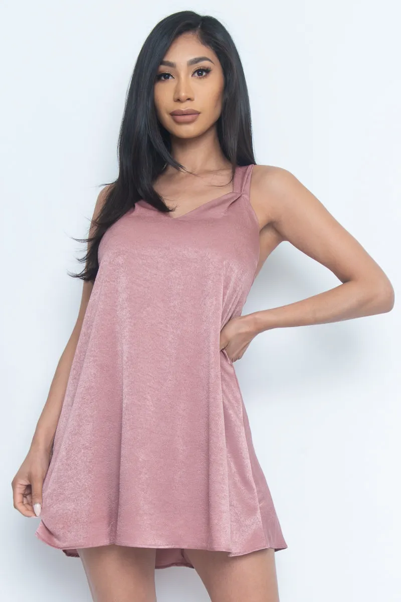 Sleeveless Tie Back Solid Mini Dress In Mauve (LD41975)