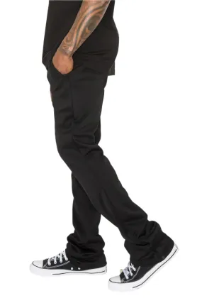 Solid Black Flare Stacked Track Pants