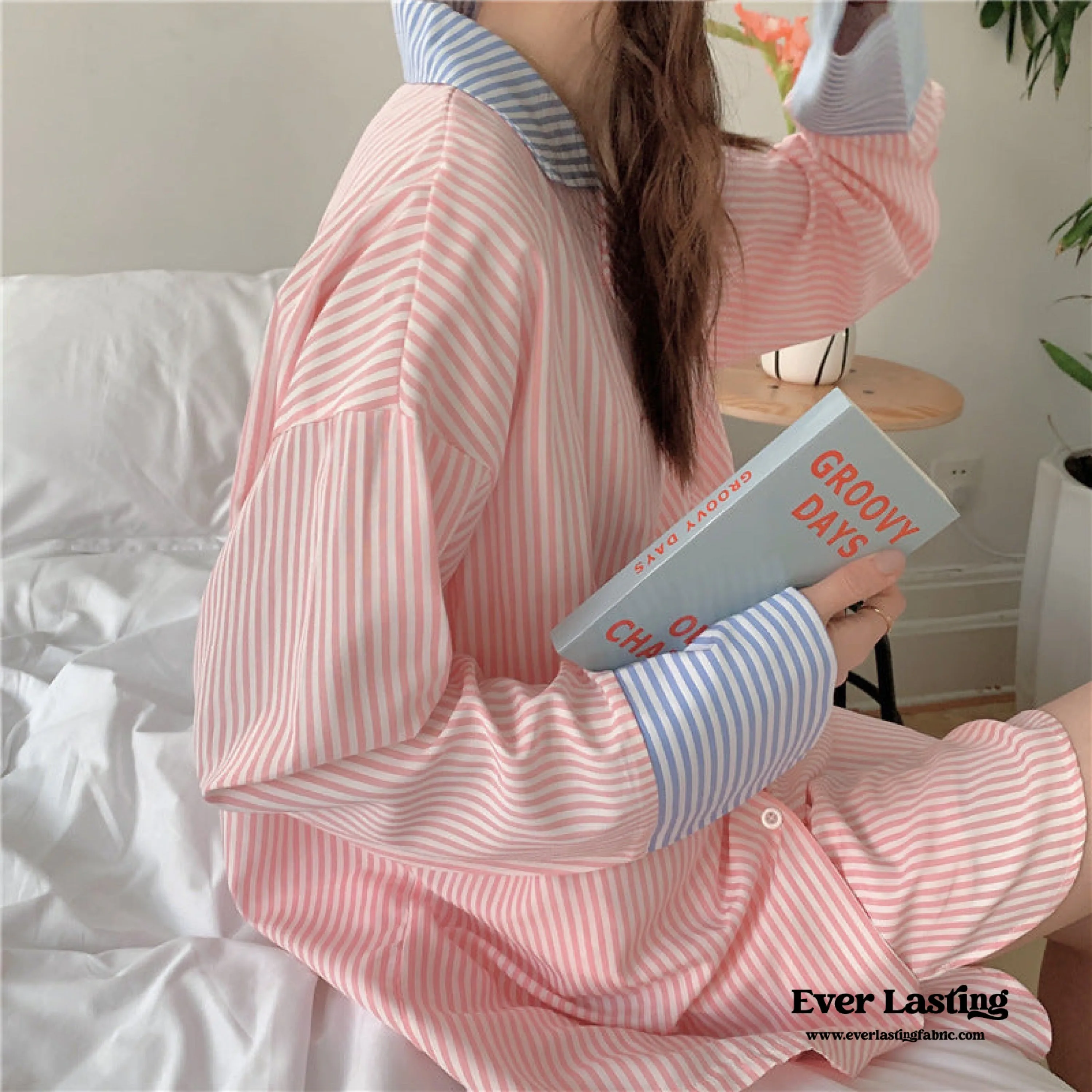 Striped Long Sleeves and Shorts Pajama Set / Pink