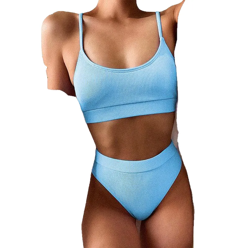 Stylish Hotties' High Waist Ribbed Strap Push Up Swimsuits