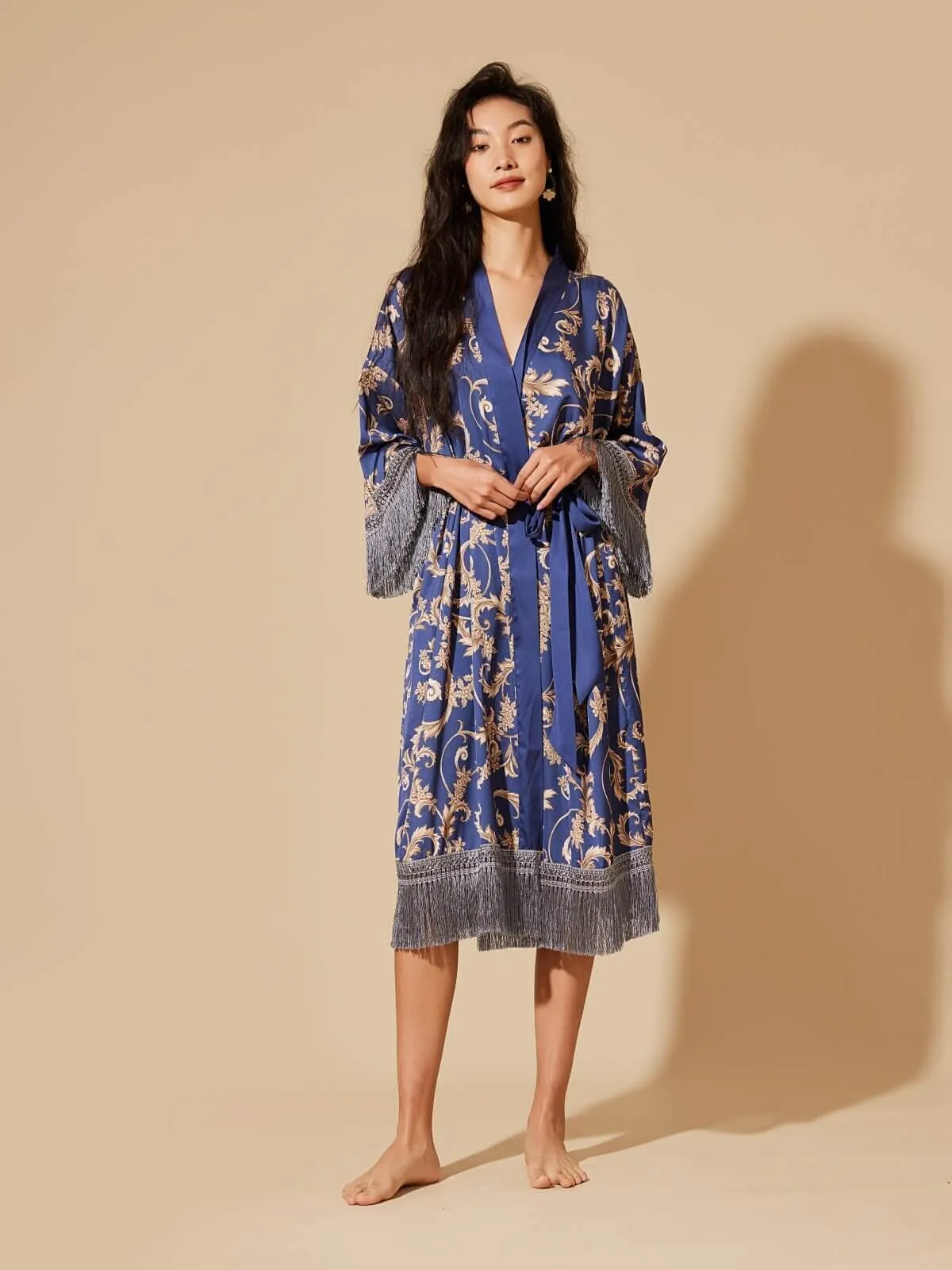 Tassels Blue Kimono Robe