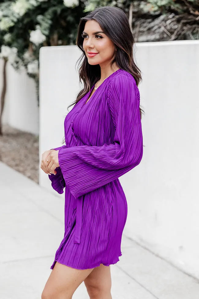 Through The Night Purple Plisse Mini Wrap Dress FINAL SALE