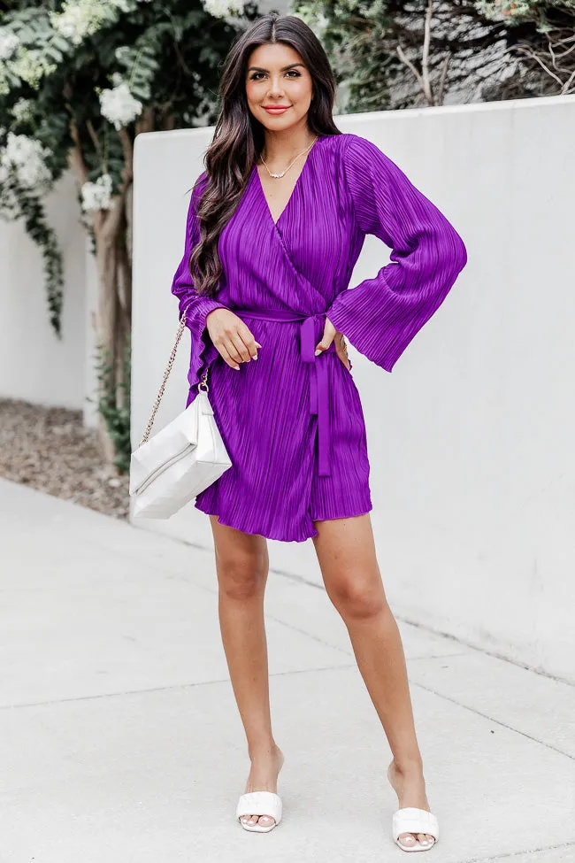 Through The Night Purple Plisse Mini Wrap Dress FINAL SALE