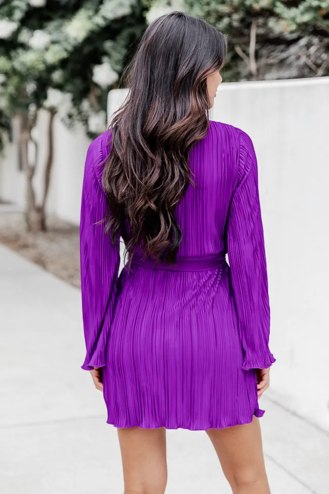 Through The Night Purple Plisse Mini Wrap Dress FINAL SALE