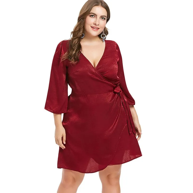 V Neck Silk Wrap Short Dresses