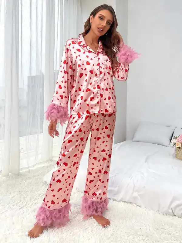 Valentine’s Day Sweet Love Print Casual Suit Pajamas