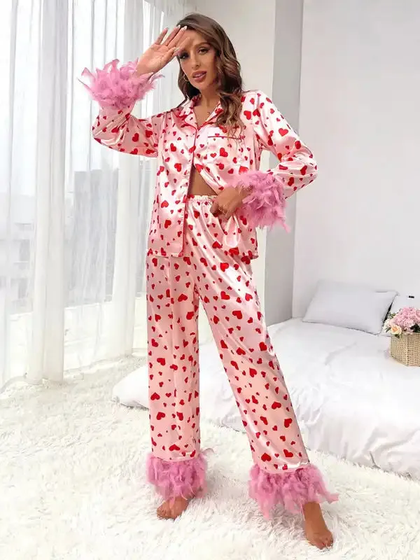 Valentine’s Day Sweet Love Print Casual Suit Pajamas