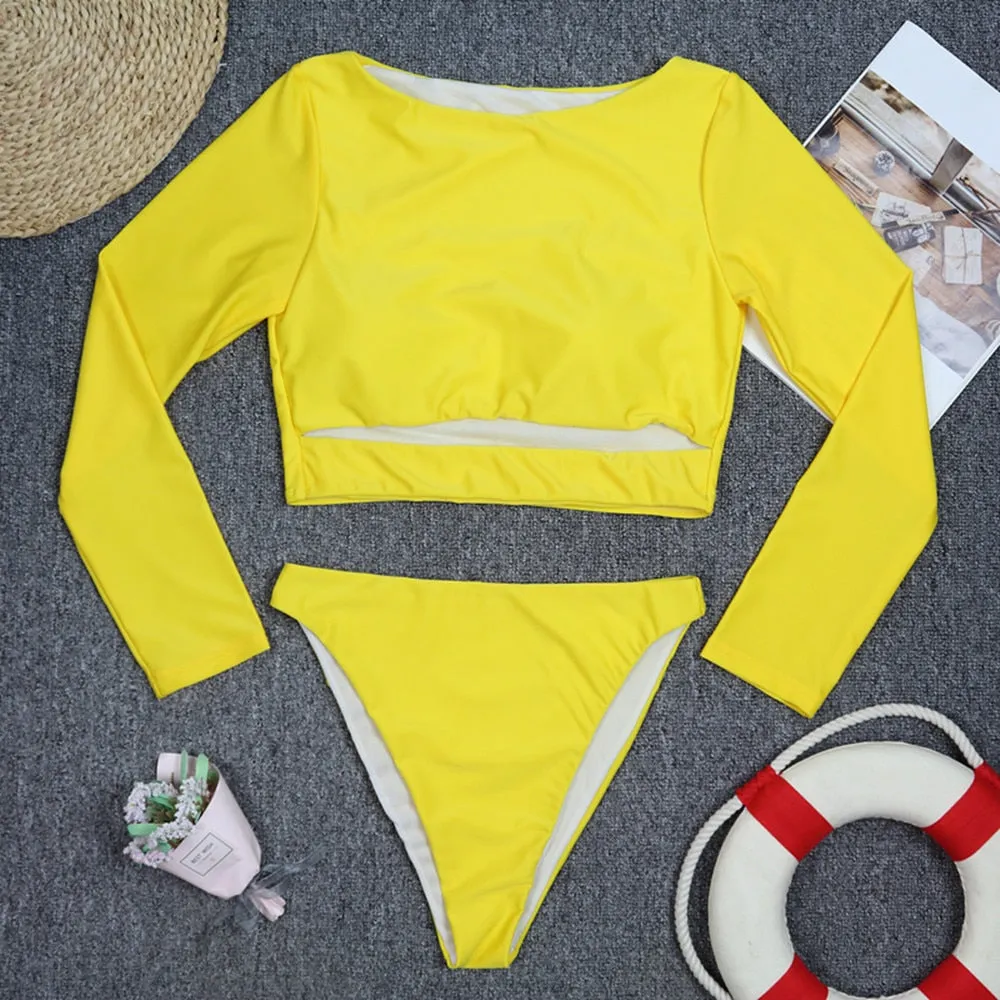 VenusFox Surfing Swimsuit for Women Long Sleeve One Piece Bodysuit Leaves Print Sexy Bikini Brasileño Summer Push Up Swimwear