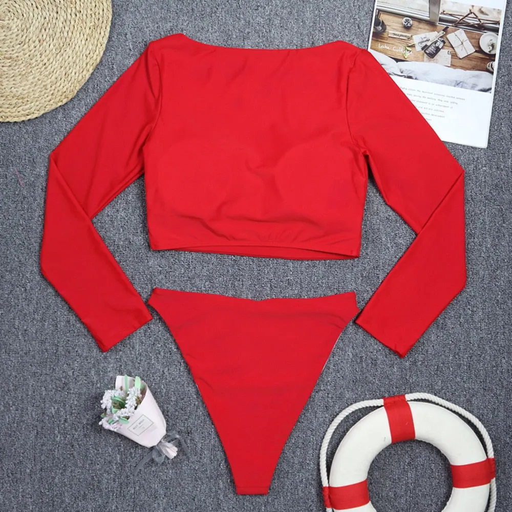 VenusFox Surfing Swimsuit for Women Long Sleeve One Piece Bodysuit Leaves Print Sexy Bikini Brasileño Summer Push Up Swimwear