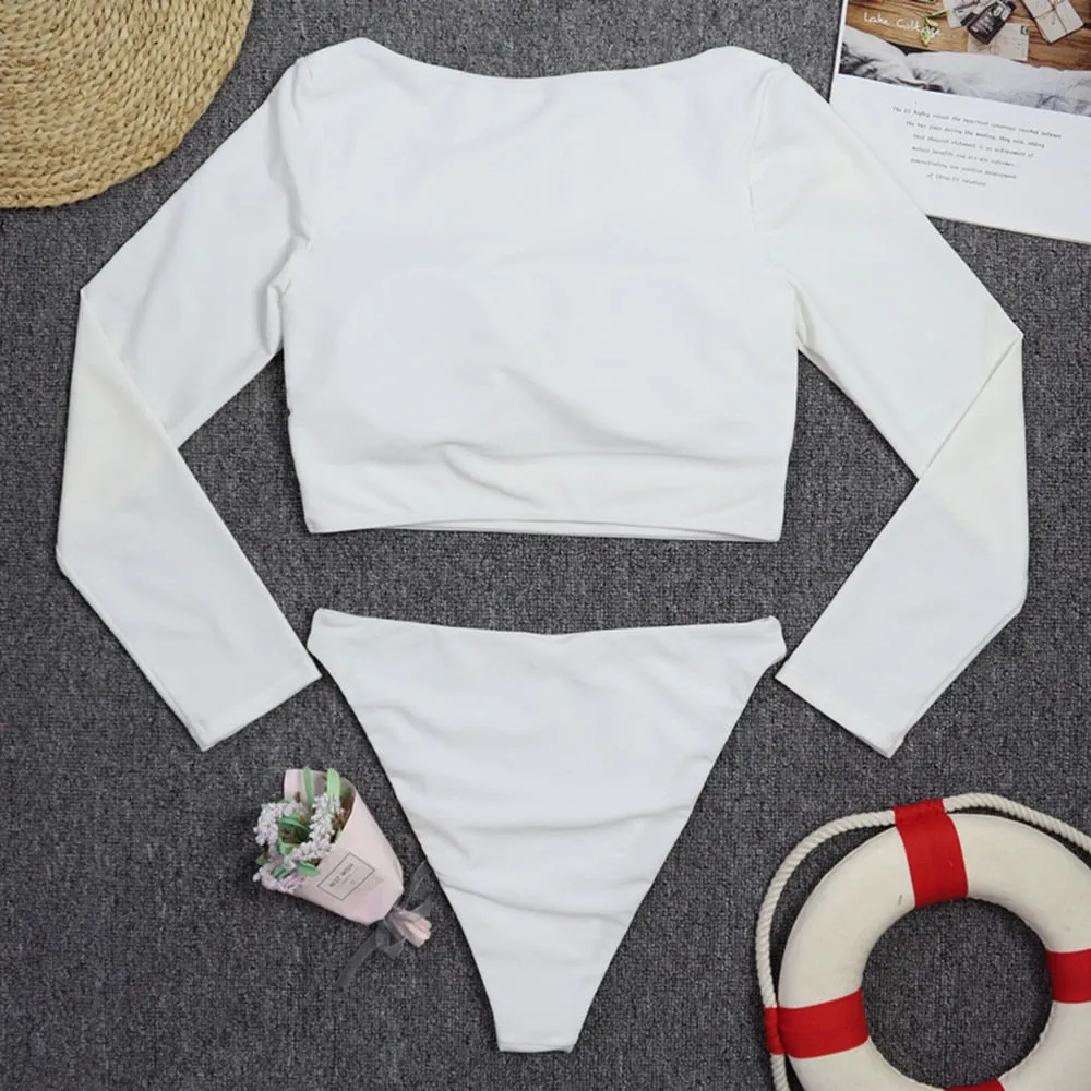 VenusFox Surfing Swimsuit for Women Long Sleeve One Piece Bodysuit Leaves Print Sexy Bikini Brasileño Summer Push Up Swimwear