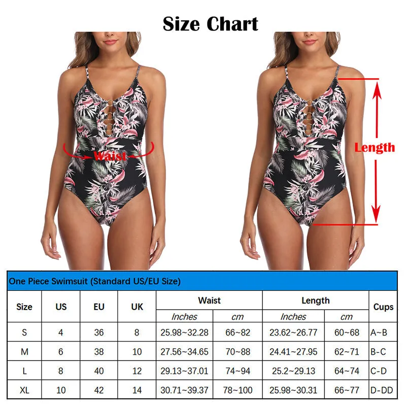 Vintage Floral Print One Piece Swimsuit Swimwear Women Beach Bodysuit Bathing Suit Monokini SwimSuit