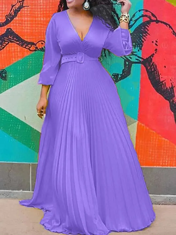 Violet's Pleated Dress Long Sleeve  Elegant Chiffon Vintage Dress Streetwear Wholesale Dropshipping