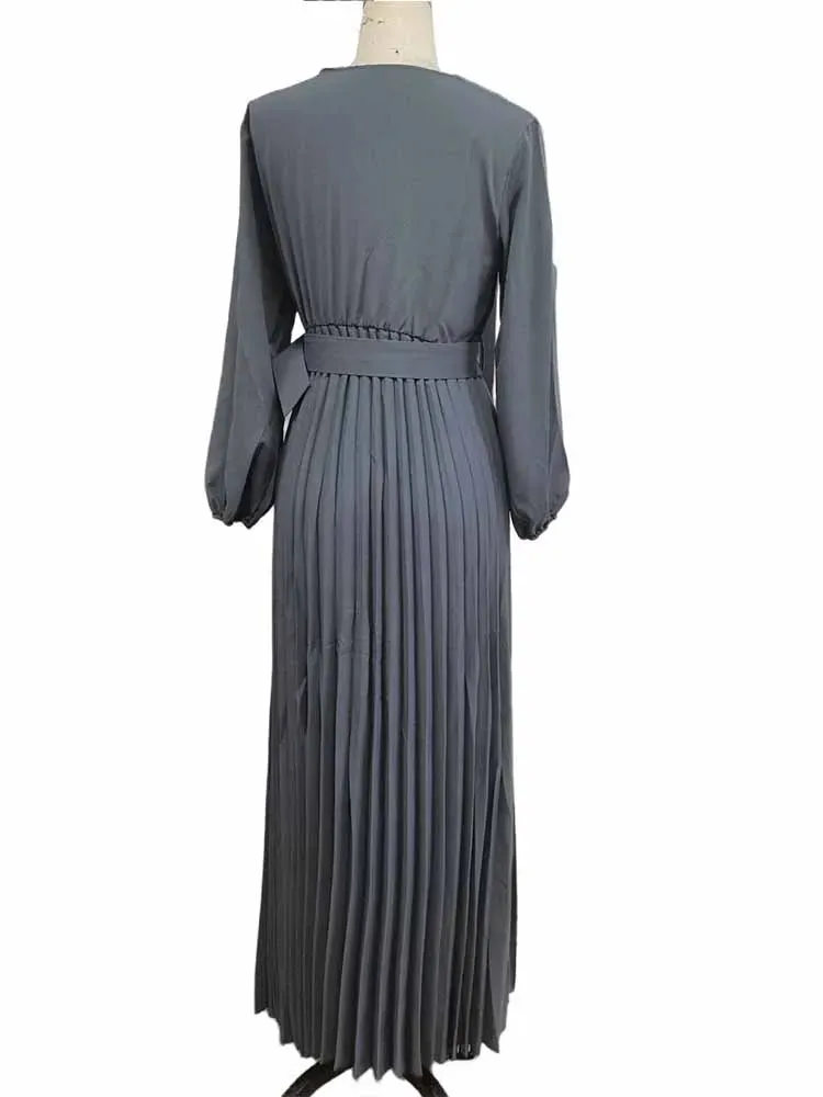 Violet's Pleated Dress Long Sleeve  Elegant Chiffon Vintage Dress Streetwear Wholesale Dropshipping