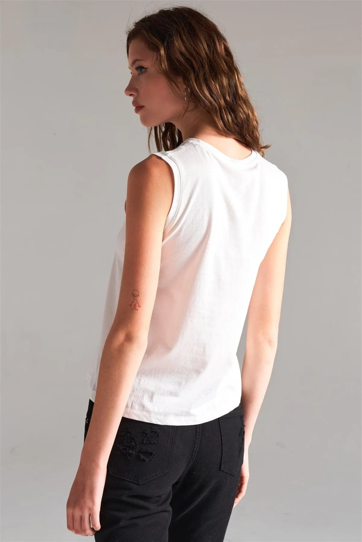 White Solid Sleeveless Round Neck Basic Tank Top /1-2-2-1