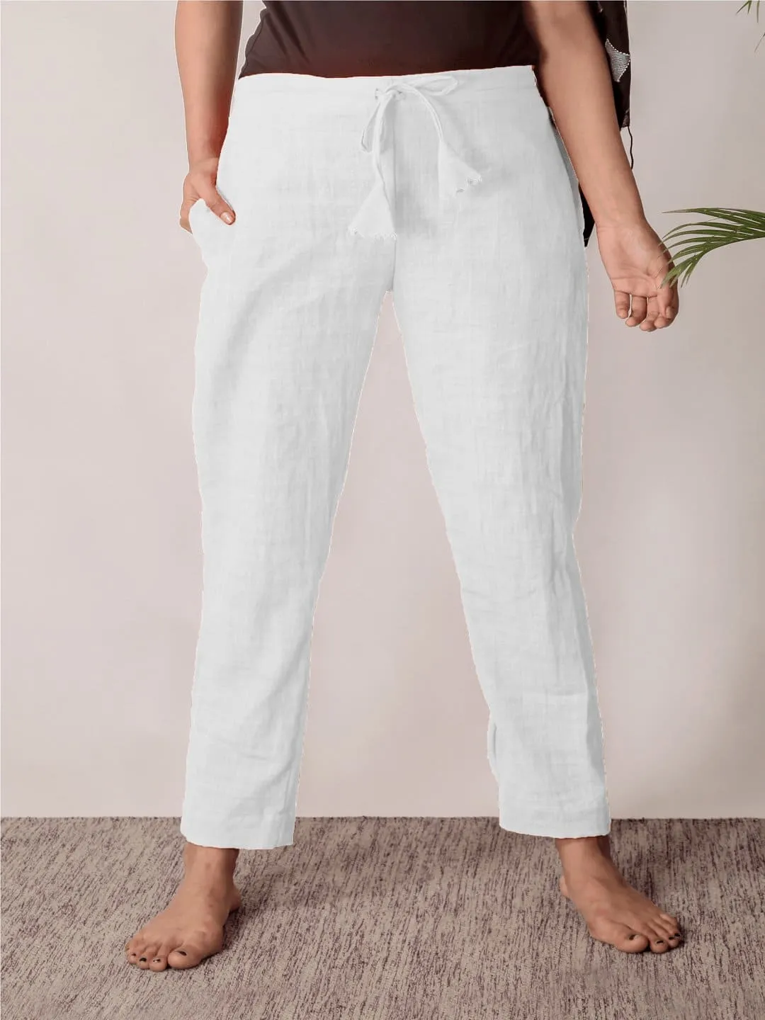 Women White Khadi  Yoga Pants