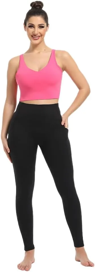 Women's Leggings with Pockets High Waist Tummy Control Yoga Pants - Black