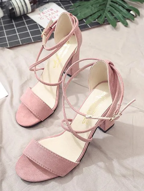 WRAP STRAPS BLOCK HEEL SANDALS