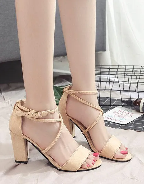 WRAP STRAPS BLOCK HEEL SANDALS