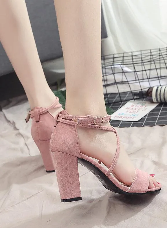 WRAP STRAPS BLOCK HEEL SANDALS